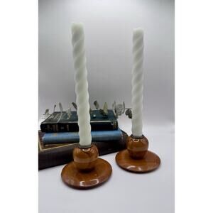 Vintage Oregon Juniper Wood Candlestick Holders MCM Turned Pair